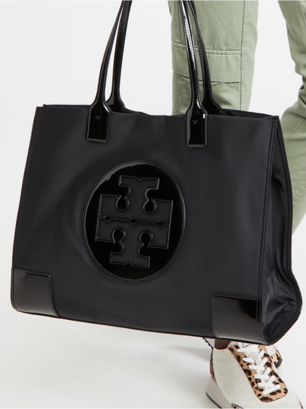 Tory Burch Black patent-trim Nylon Tote with Logo